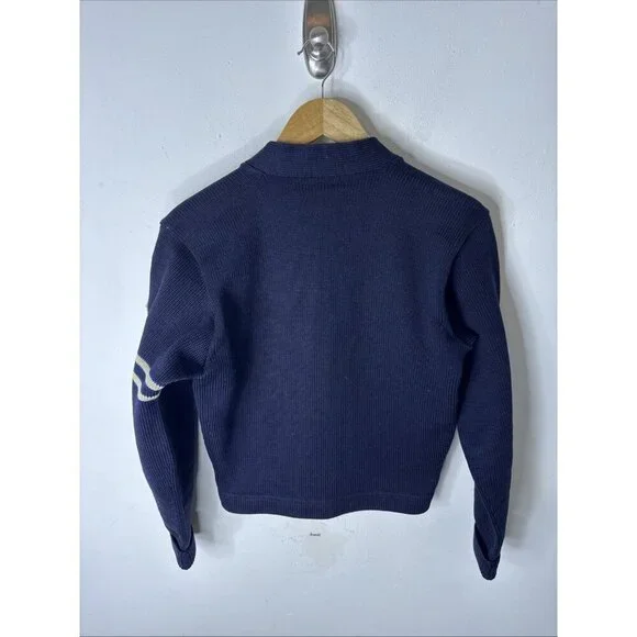 Vintage Dehen Varsity Cardigan Sweater Wool Navy Blue Striped Sleeve Star Men S - Picture 4 of 4